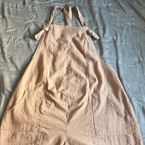 Beige Maternity Overalls with Pockets